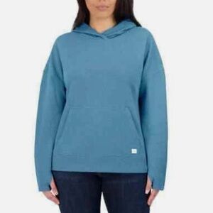 SoyBu Womens Hoodie Blue Knit Thumbholes Long Sleeves Drop Shoulder Pocket